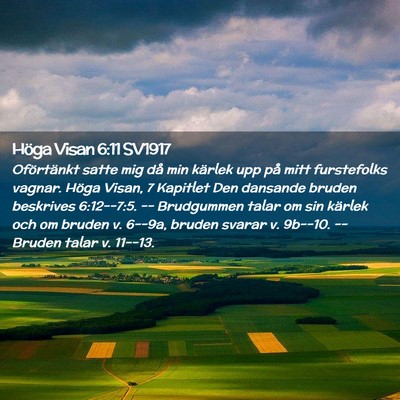 Picture 02 - Höga Visan 6:11 SV1917 - Oförtänkt satte mig då min kärlek upp på - Bible Verse Picture