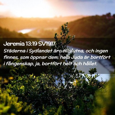 Picture 02 - Jeremia 13:19 SV1917 - Städerna i Sydlandet äro tillslutna, och ingen - Bible Verse Picture