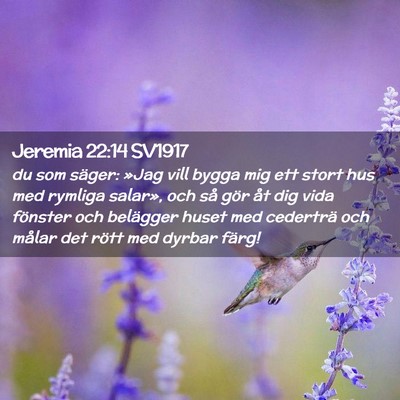 Picture 02 - Jeremia 22:14 SV1917 - du som säger: »Jag vill bygga mig ett stort hus - Bible Verse Picture