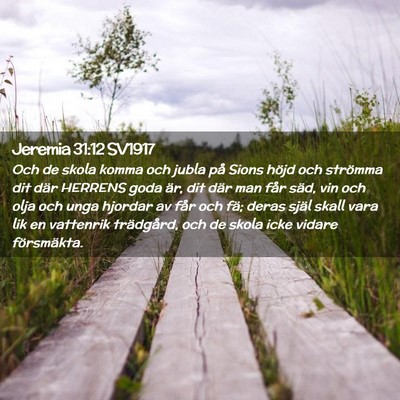 Picture 02 - Jeremia 31:12 SV1917 - Och de skola komma och jubla på Sions höjd och - Bible Verse Picture