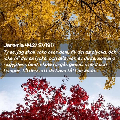 Picture 02 - Jeremia 44:27 SV1917 - Ty se, jag skall vaka över dem, till deras - Bible Verse Picture