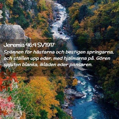 Picture 02 - Jeremia 46:4 SV1917 - Spännen för hästarna och bestigen springarna, - Bible Verse Picture