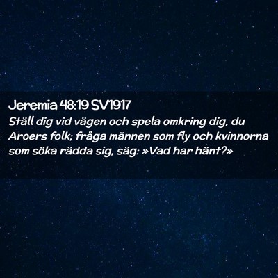 Picture 02 - Jeremia 48:19 SV1917 - Ställ dig vid vägen och spela omkring dig, du - Bible Verse Picture