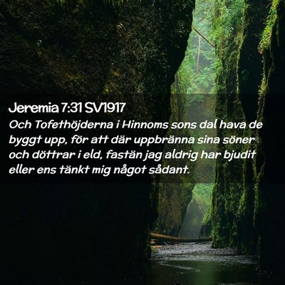 Picture 02 - Jeremia 7:31 SV1917 - Och Tofethöjderna i Hinnoms sons dal hava de - Bible Verse Picture