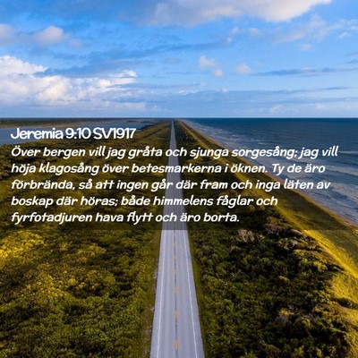 Picture 02 - Jeremia 9:10 SV1917 - Över bergen vill jag gråta och sjunga - Bible Verse Picture