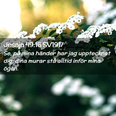 Picture 02 - Jesaja 49:16 SV1917 - Se, på mina händer har jag upptecknat dig; dina - Bible Verse Picture