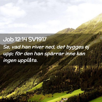 Picture 02 - Job 12:14 SV1917 - Se, vad han river ned, det bygges ej upp; för - Bible Verse Picture