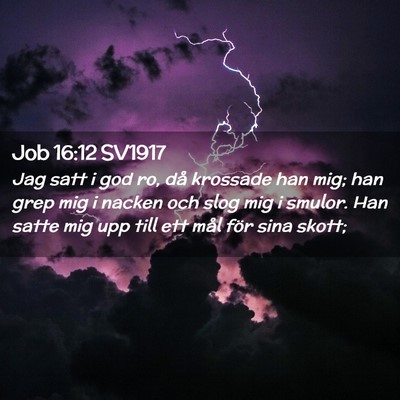 Picture 02 - Job 16:12 SV1917 - Jag satt i god ro, då krossade han mig; han grep - Bible Verse Picture