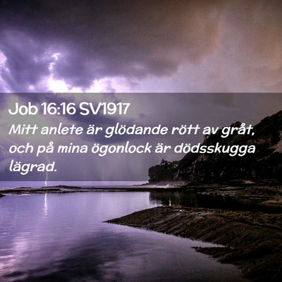 Picture 02 - Job 16:16 SV1917 - Mitt anlete är glödande rött av gråt, och på - Bible Verse Picture