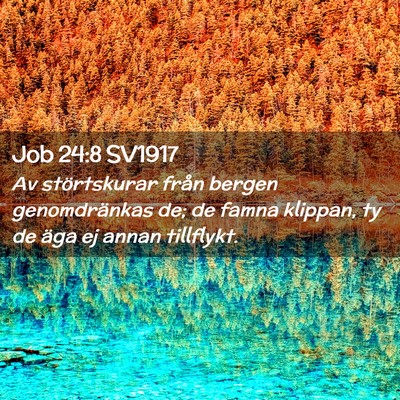 Picture 02 - Job 24:8 SV1917 - Av störtskurar från bergen genomdränkas de; de - Bible Verse Picture
