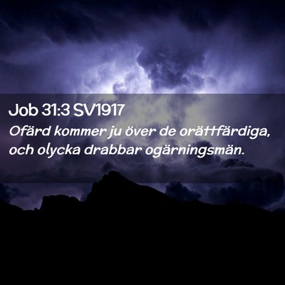 Picture 02 - Job 31:3 SV1917 - Ofärd kommer ju över de orättfärdiga, och - Bible Verse Picture