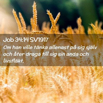 Picture 02 - Job 34:14 SV1917 - Om han ville tänka allenast på sig själv och - Bible Verse Picture