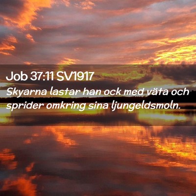 Picture 02 - Job 37:11 SV1917 - Skyarna lastar han ock med väta och sprider - Bible Verse Picture