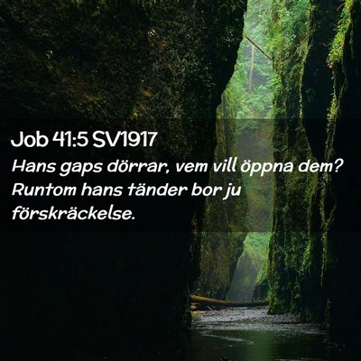 Picture 02 - Job 41:5 SV1917 - Hans gaps dörrar, vem vill öppna dem? Runtom - Bible Verse Picture