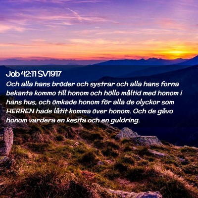 Picture 02 - Job 42:11 SV1917 - Och alla hans bröder och systrar och alla hans - Bible Verse Picture