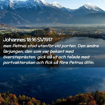 Picture 02 - Johannes 18:16 SV1917 - men Petrus stod utanför vid porten. Den andre - Bible Verse Picture