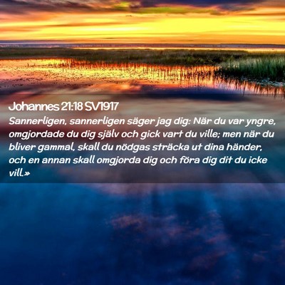 Picture 02 - Johannes 21:18 SV1917 - Sannerligen, sannerligen säger jag dig: När du - Bible Verse Picture