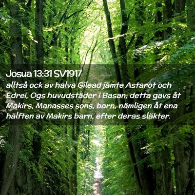 Picture 02 - Josua 13:31 SV1917 - alltså ock av halva Gilead jämte Astarot och - Bible Verse Picture