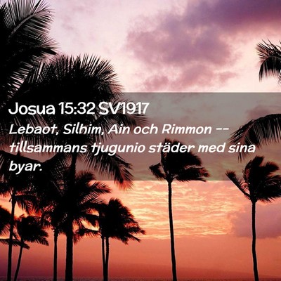 Picture 02 - Josua 15:32 SV1917 - Lebaot, Silhim, Ain och Rimmon -- tillsammans - Bible Verse Picture