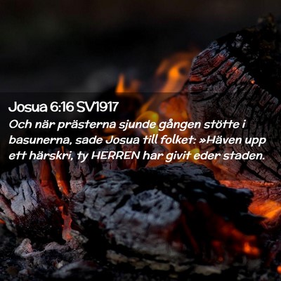 Picture 02 - Josua 6:16 SV1917 - Och när prästerna sjunde gången stötte i - Bible Verse Picture