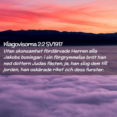 Picture 02 - Klagovisorna 2:2 SV1917 - Utan skonsamhet fördärvade Herren alla Jakobs - Bible Verse Picture
