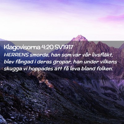 Picture 02 - Klagovisorna 4:20 SV1917 - HERRENS smorde, han som var vår livsfläkt, blev - Bible Verse Picture