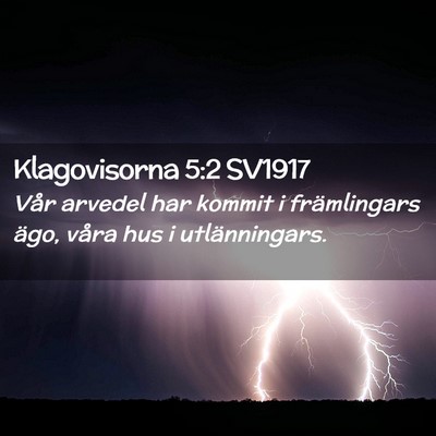 Picture 02 - Klagovisorna 5:2 SV1917 - Vår arvedel har kommit i främlingars ägo, - Bible Verse Picture