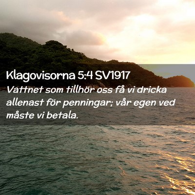 Picture 02 - Klagovisorna 5:4 SV1917 - Vattnet som tillhör oss få vi dricka allenast - Bible Verse Picture