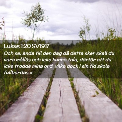 Picture 02 - Lukas 1:20 SV1917 - Och se, ända till den dag då detta sker skall - Bible Verse Picture