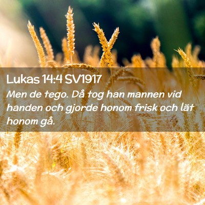 Picture 02 - Lukas 14:4 SV1917 - Men de tego. Då tog han mannen vid handen och - Bible Verse Picture