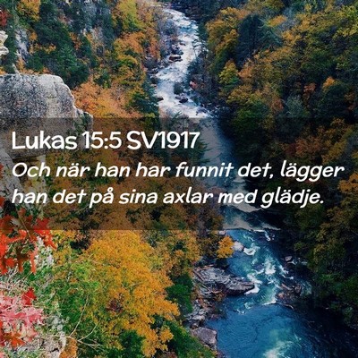 Picture 02 - Lukas 15:5 SV1917 - Och när han har funnit det, lägger han det på - Bible Verse Picture