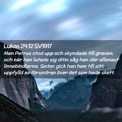 Picture 02 - Lukas 24:12 SV1917 - Men Petrus stod upp och skyndade till graven; och - Bible Verse Picture