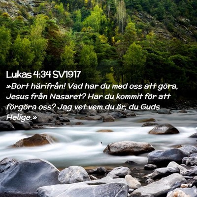 Picture 02 - Lukas 4:34 SV1917 - »Bort härifrån! Vad har du med oss att göra, - Bible Verse Picture