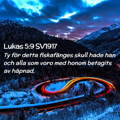 Picture 02 - Lukas 5:9 SV1917 - Ty för detta fiskafänges skull hade han och - Bible Verse Picture