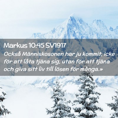 Picture 02 - Markus 10:45 SV1917 - Också Människosonen har ju kommit, icke för - Bible Verse Picture