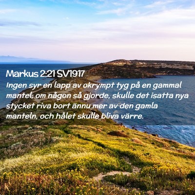 Picture 02 - Markus 2:21 SV1917 - Ingen syr en lapp av okrympt tyg på en gammal - Bible Verse Picture