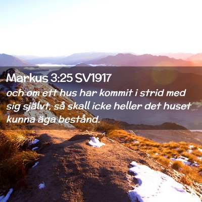 Picture 02 - Markus 3:25 SV1917 - och om ett hus har kommit i strid med sig - Bible Verse Picture