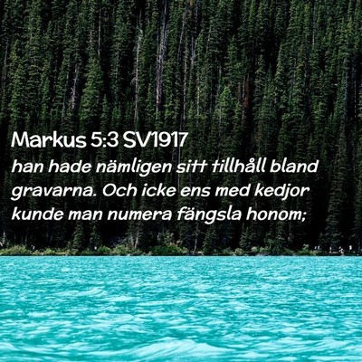 Picture 02 - Markus 5:3 SV1917 - han hade nämligen sitt tillhåll bland gravarna. - Bible Verse Picture