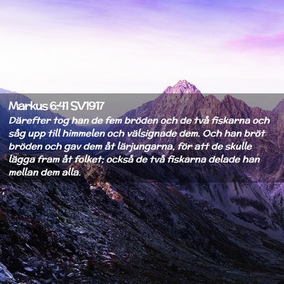 Picture 02 - Markus 6:41 SV1917 - Därefter tog han de fem bröden och de två - Bible Verse Picture