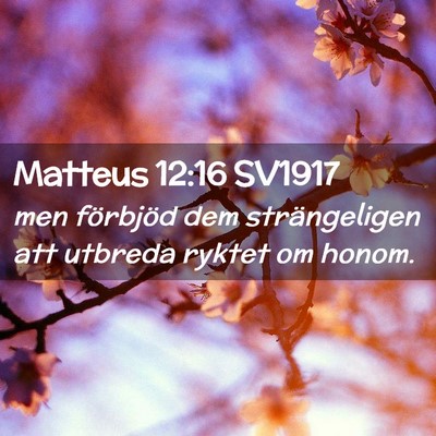 Picture 02 - Matteus 12:16 SV1917 - men förbjöd dem strängeligen att utbreda - Bible Verse Picture
