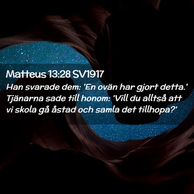 Picture 02 - Matteus 13:28 SV1917 - Han svarade dem: 'En ovän har gjort detta.' - Bible Verse Picture