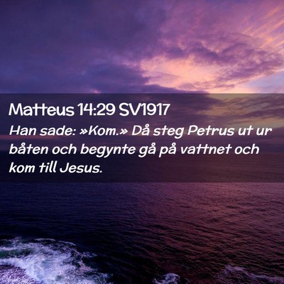 Picture 02 - Matteus 14:29 SV1917 - Han sade: »Kom.» Då steg Petrus ut ur båten - Bible Verse Picture