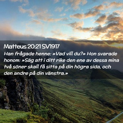 Picture 02 - Matteus 20:21 SV1917 - Han frågade henne: »Vad vill du?» Hon svarade - Bible Verse Picture