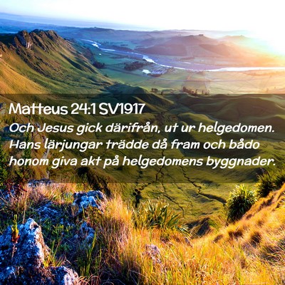 Picture 02 - Matteus 24:1 SV1917 - Och Jesus gick därifrån, ut ur helgedomen. Hans - Bible Verse Picture