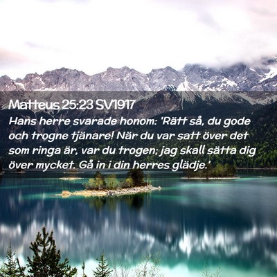 Picture 02 - Matteus 25:23 SV1917 - Hans herre svarade honom: 'Rätt så, du gode och - Bible Verse Picture
