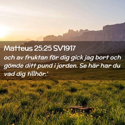 Picture 02 - Matteus 25:25 SV1917 - och av fruktan för dig gick jag bort och gömde - Bible Verse Picture