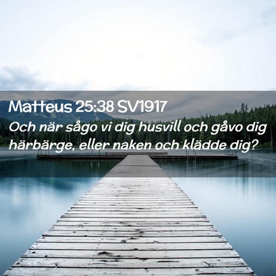 Picture 02 - Matteus 25:38 SV1917 - Och när sågo vi dig husvill och gåvo dig - Bible Verse Picture