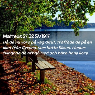 Picture 02 - Matteus 27:32 SV1917 - Då de nu voro på väg ditut, träffade de på - Bible Verse Picture