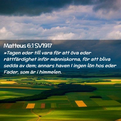 Picture 02 - Matteus 6:1 SV1917 - »Tagen eder till vara för att öva eder - Bible Verse Picture
