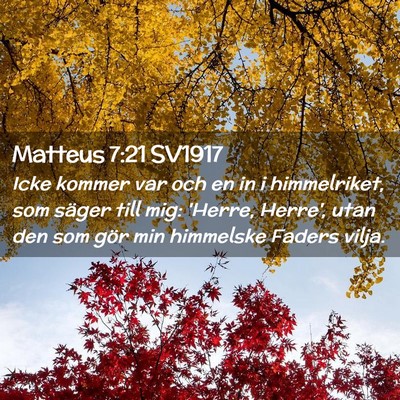 Picture 02 - Matteus 7:21 SV1917 - Icke kommer var och en in i himmelriket, som - Bible Verse Picture